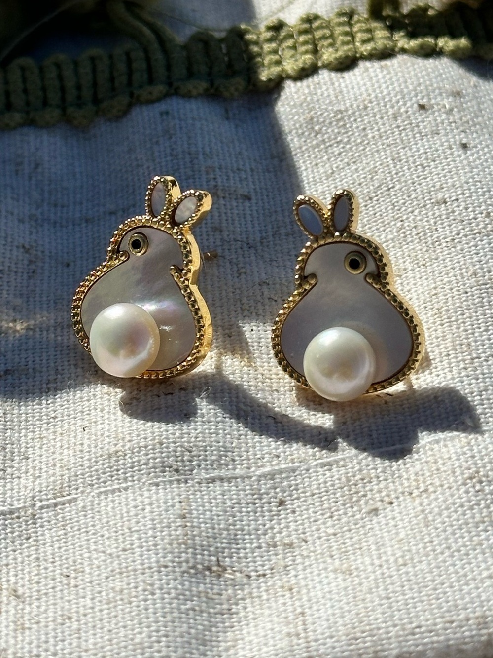 Gold Plated Bunny Freshwater Pearl Stud Earrings
